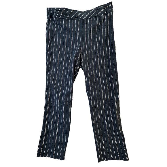 PAIGE Pants - Melissa Paige Navy White Striped Pull-On Stretch Pants XL Slim Straight Career